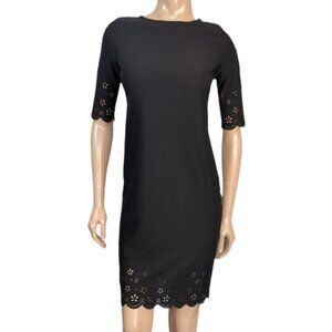 💠Mandy Evans Laser Cut Sheath Dress Womens Size Small Black Short Sleeve Floral